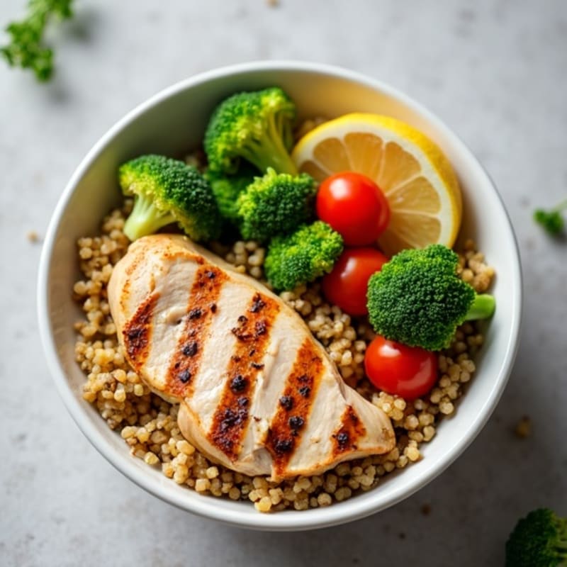Grilled Chicken and Quinoa Bowl with Roasted Broccoli