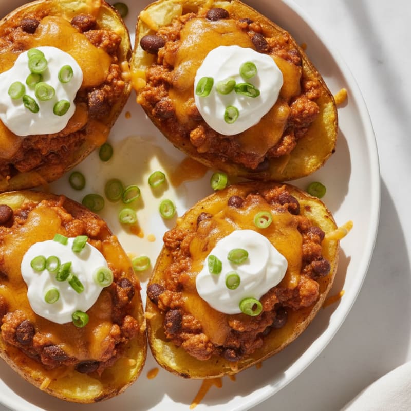 Loaded Chili Cheese Potato Skins