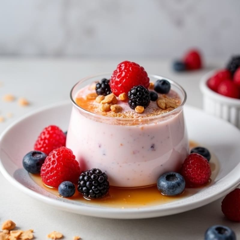 Greek Yogurt Protein Mousse with Mixed Berries and Almond Butter