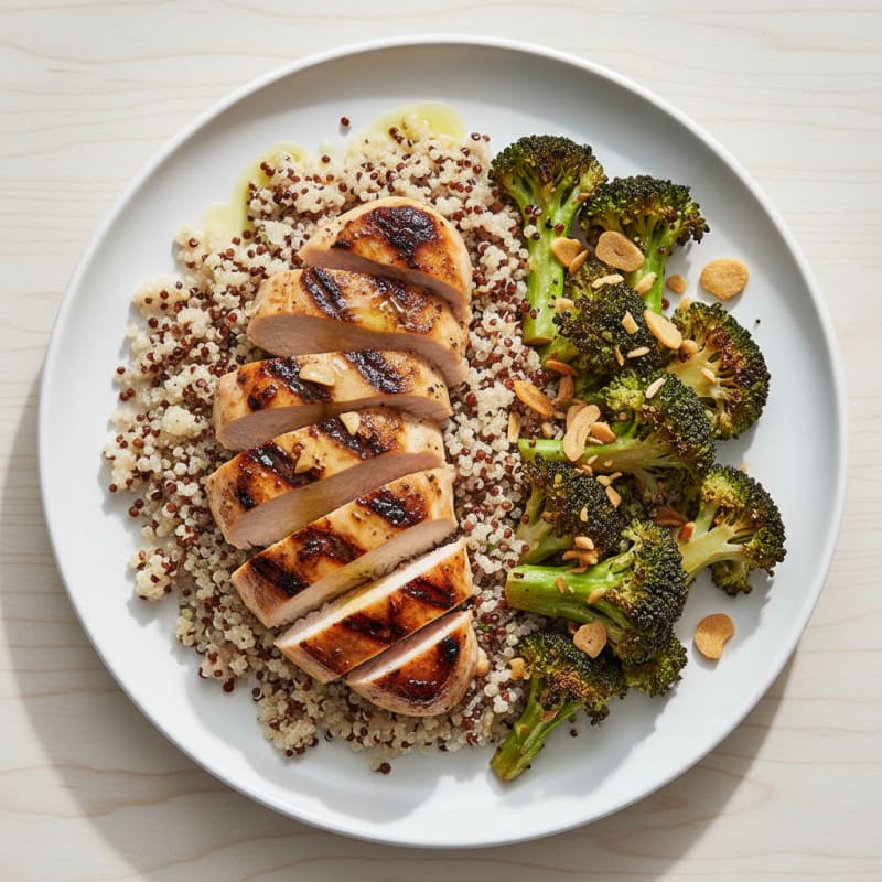 Grilled Chicken Breast with Quinoa and Roasted Broccoli