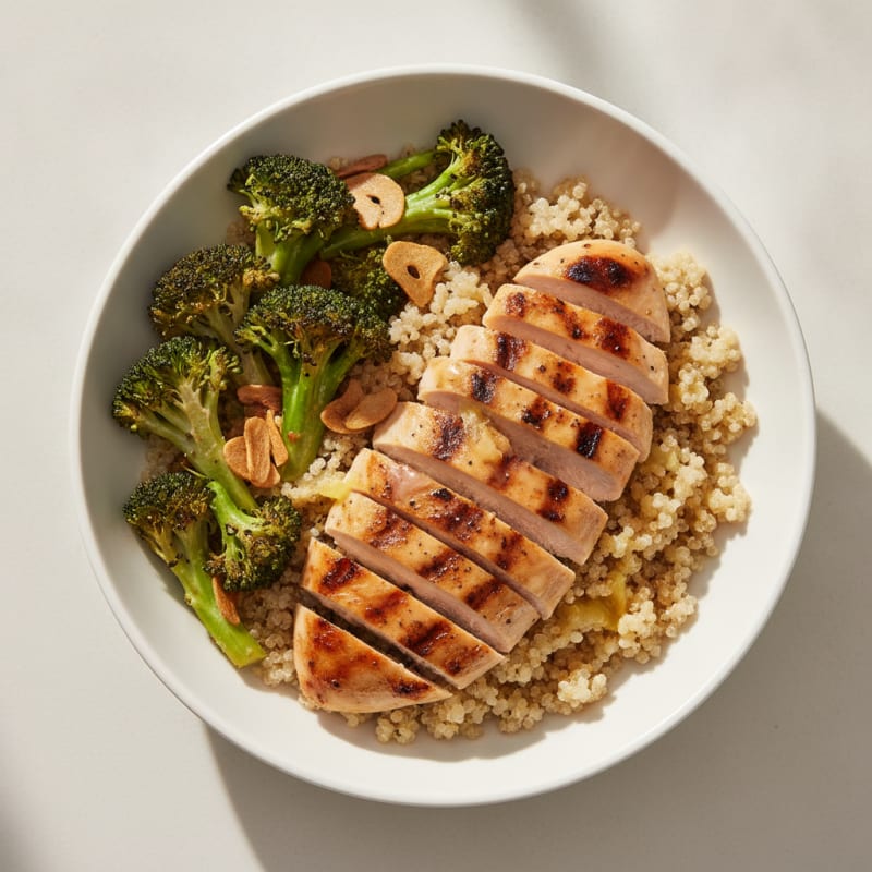 Grilled Chicken and Quinoa Bowl with Roasted Broccoli