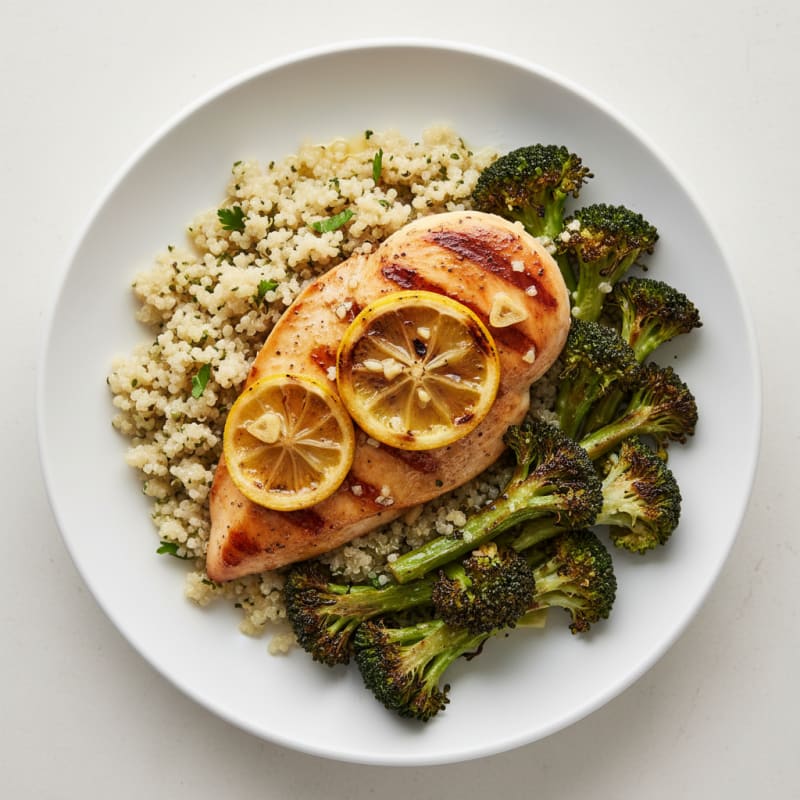 Grilled Chicken Breast with Quinoa and Roasted Broccoli