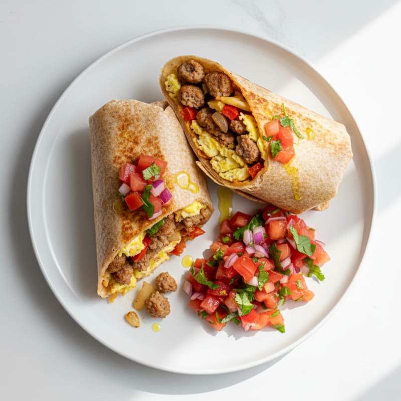 Hearty Sausage Breakfast Burrito with Salsa