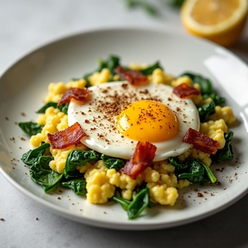 Egg White Scramble with Spinach and Turkey Bacon
