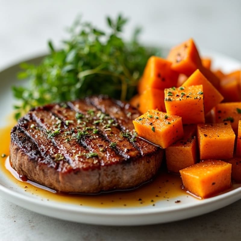 Pan-Seared Steak with Crispy Diced Sweet Potatoes