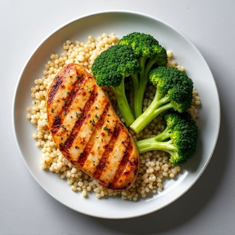 Grilled Chicken Breast with Quinoa and Steamed Broccoli