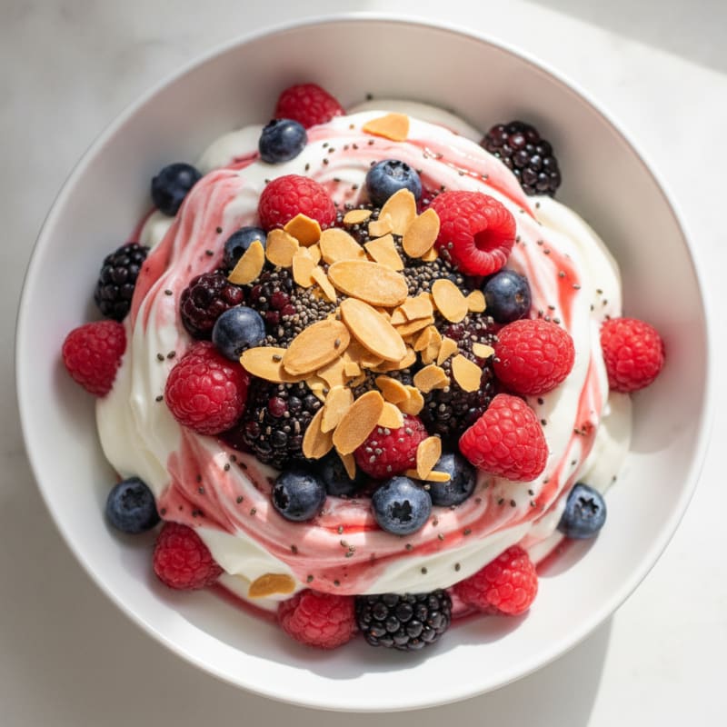 Greek Yogurt Protein Parfait with Mixed Berries and Almonds
