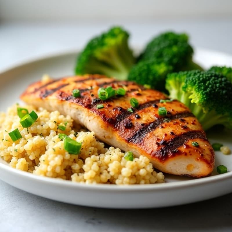 Grilled Chicken Breast with Quinoa and Steamed Broccoli