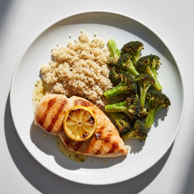 Grilled Chicken Breast with Quinoa and Roasted Broccoli