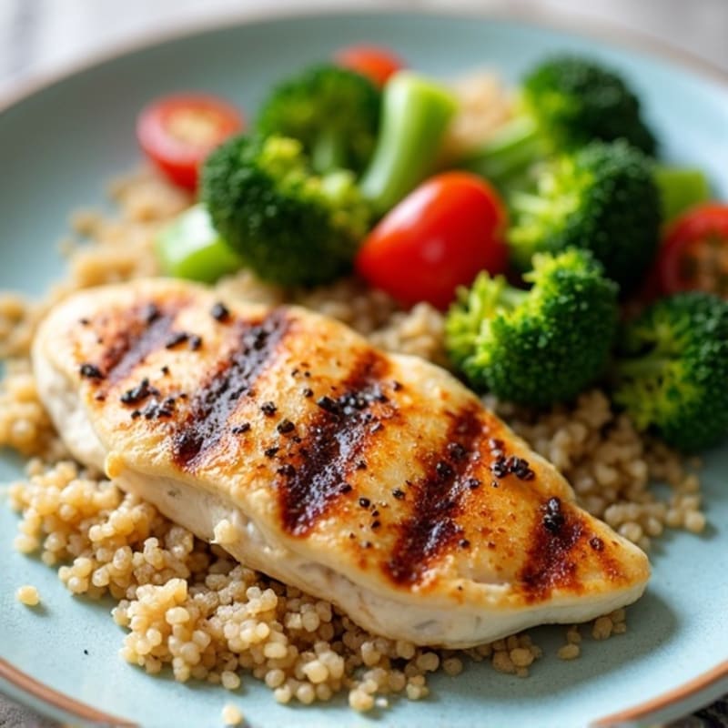 Grilled Chicken Breast with Quinoa and Roasted Broccoli