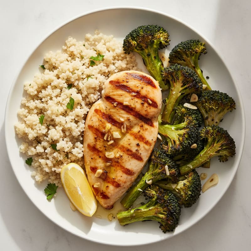 Grilled Chicken Breast with Roasted Broccoli and Quinoa