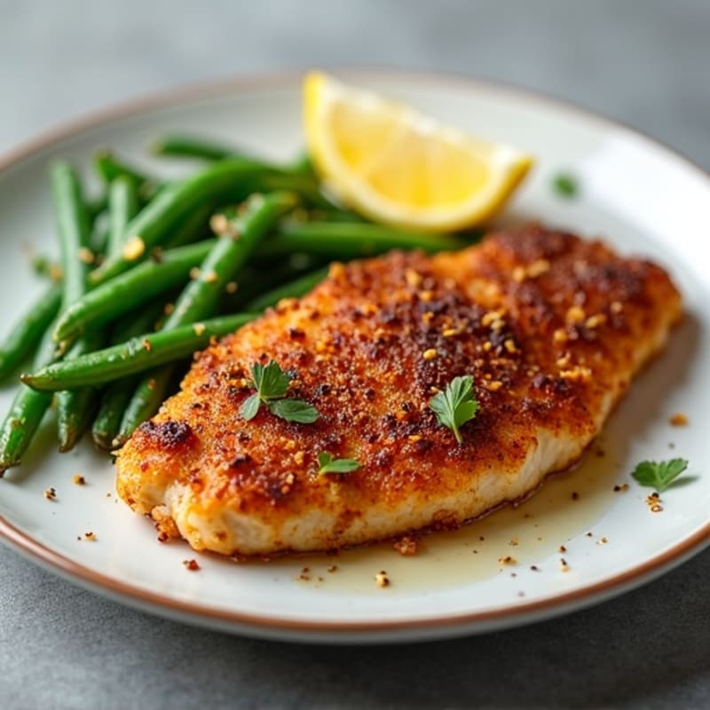 Crispy Cajun Blackened Catfish with Steamed Green Beans