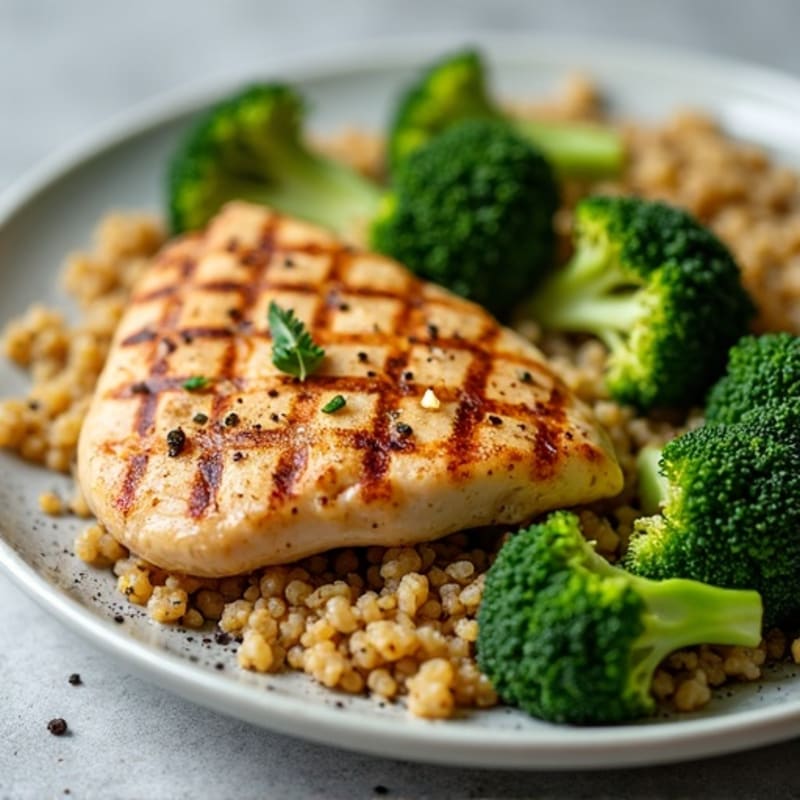 Grilled Chicken Breast with Quinoa and Roasted Broccoli