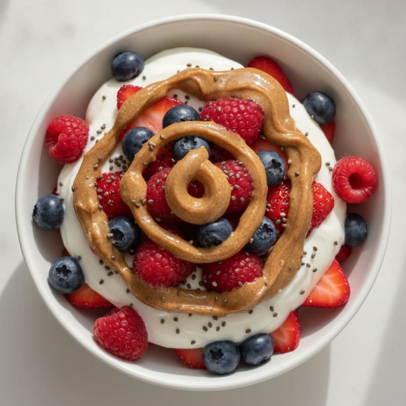 Greek Yogurt Parfait with Mixed Berries and Almond Butter