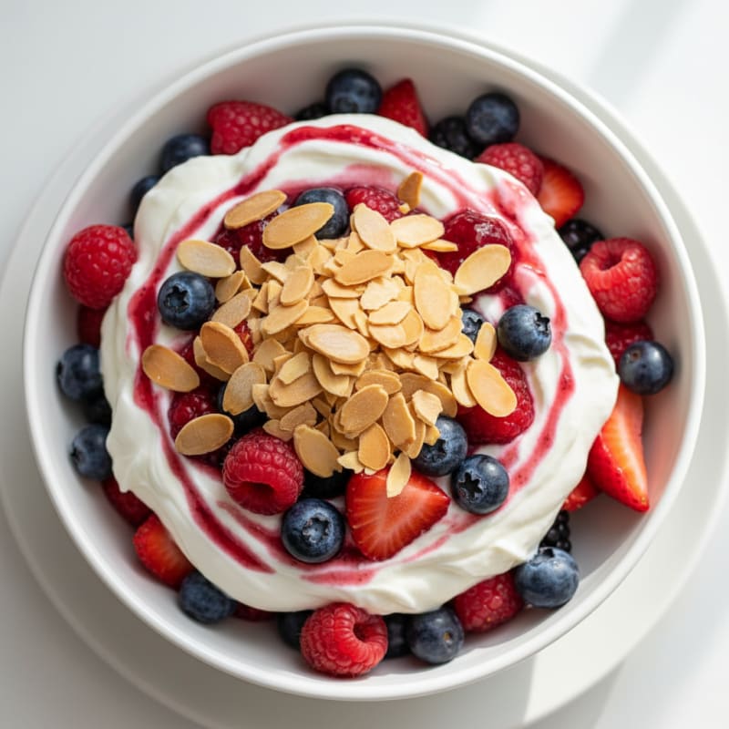 Greek Yogurt Protein Parfait with Mixed Berries and Almonds