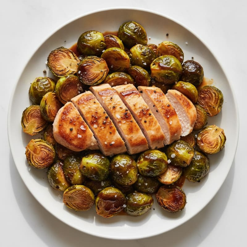 Balsamic Glazed Brussels Sprouts with Seared Chicken