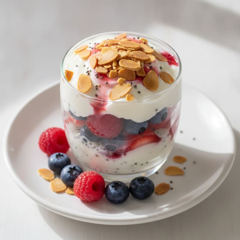 Greek Yogurt Protein Parfait with Mixed Berries and Almonds