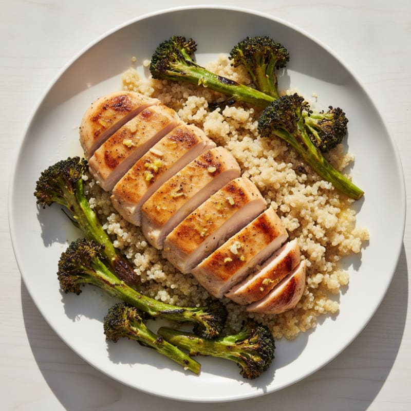 Grilled Chicken Breast with Quinoa and Roasted Broccoli