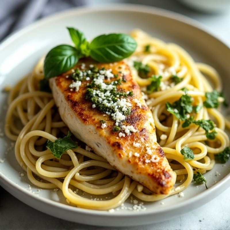 Pan-Seared Chicken and Fresh Pesto Whole Wheat Pasta