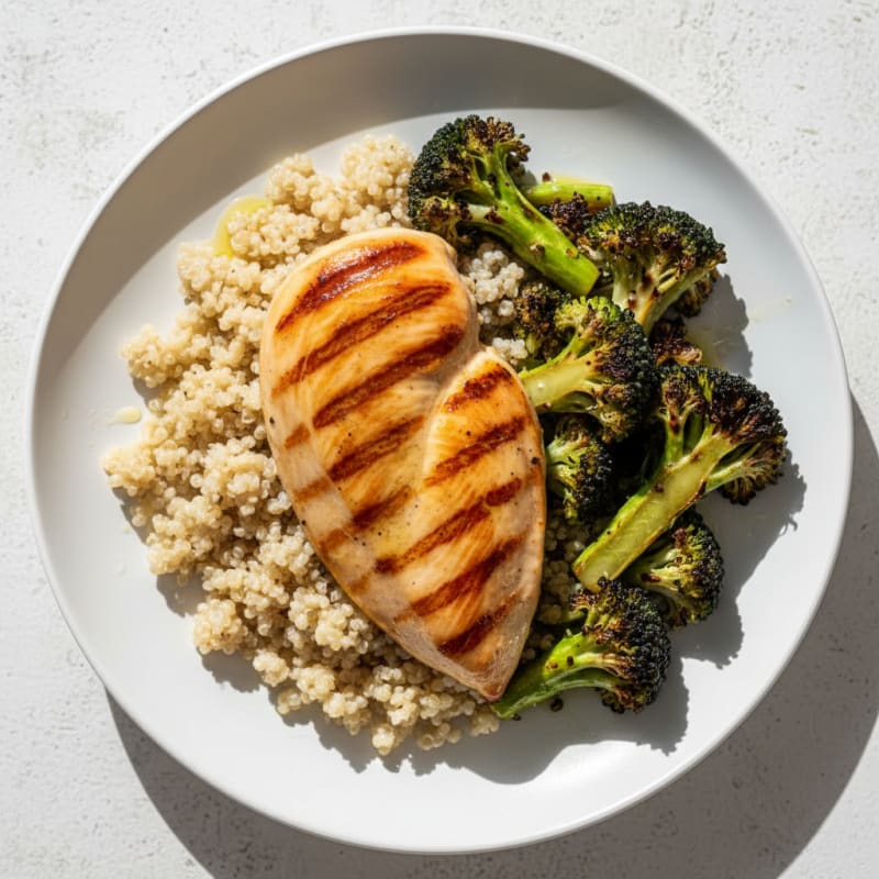 Grilled Chicken Breast with Quinoa and Roasted Broccoli