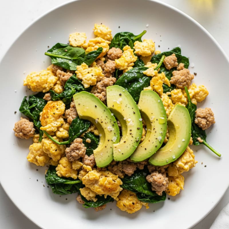 Scrambled Eggs with Ground Turkey and Spinach