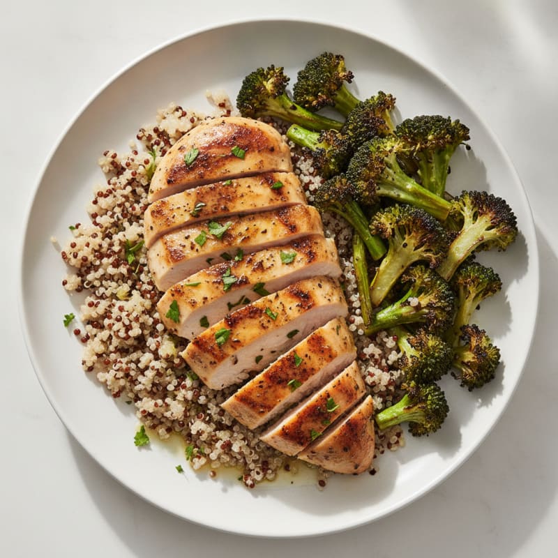 Grilled Chicken Breast with Quinoa and Roasted Broccoli