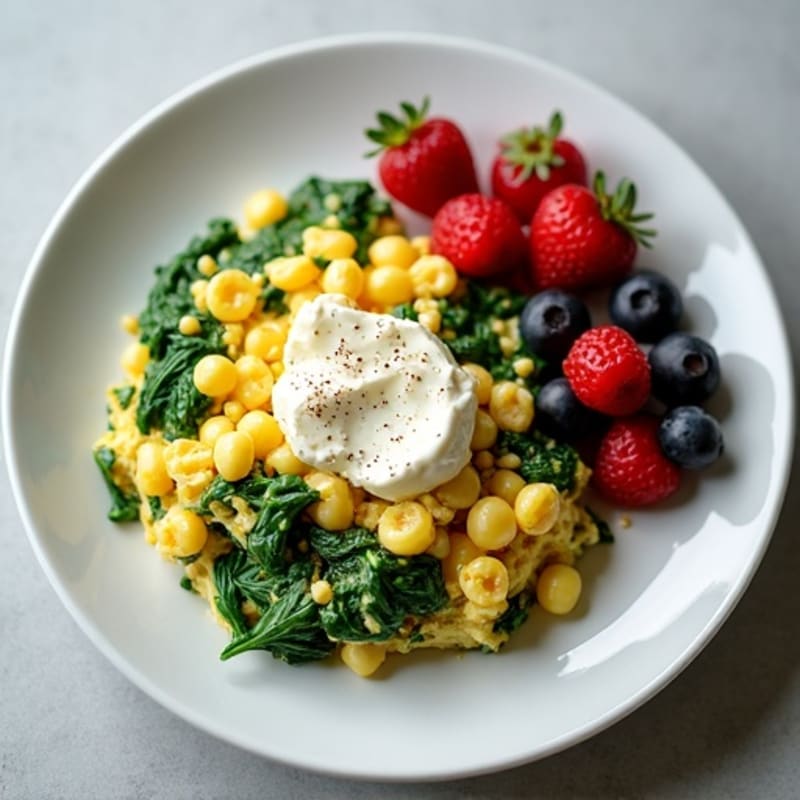 Egg White and Spinach Scramble with Cottage Cheese