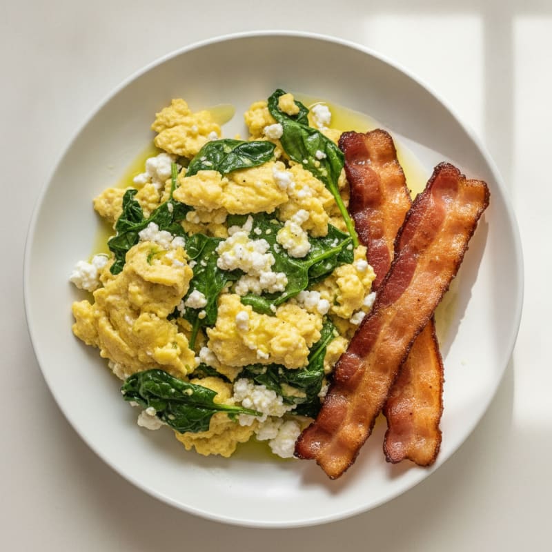 Cottage Cheese Scramble with Spinach and Turkey Bacon