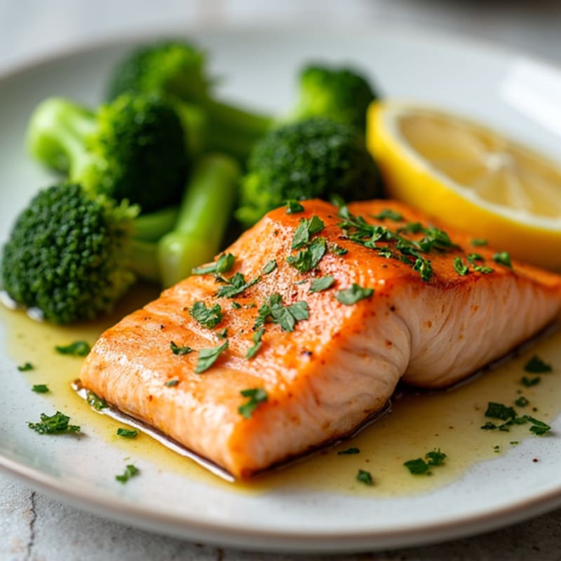 Baked Salmon with Steamed Broccoli and Lemon