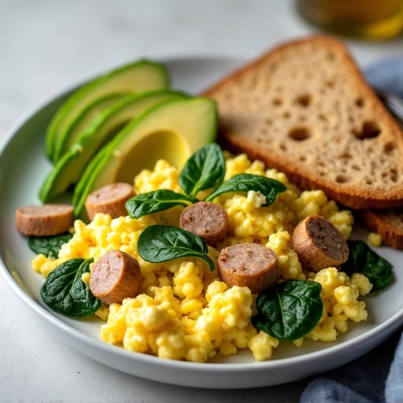Egg White and Turkey Sausage Scramble with Spinach