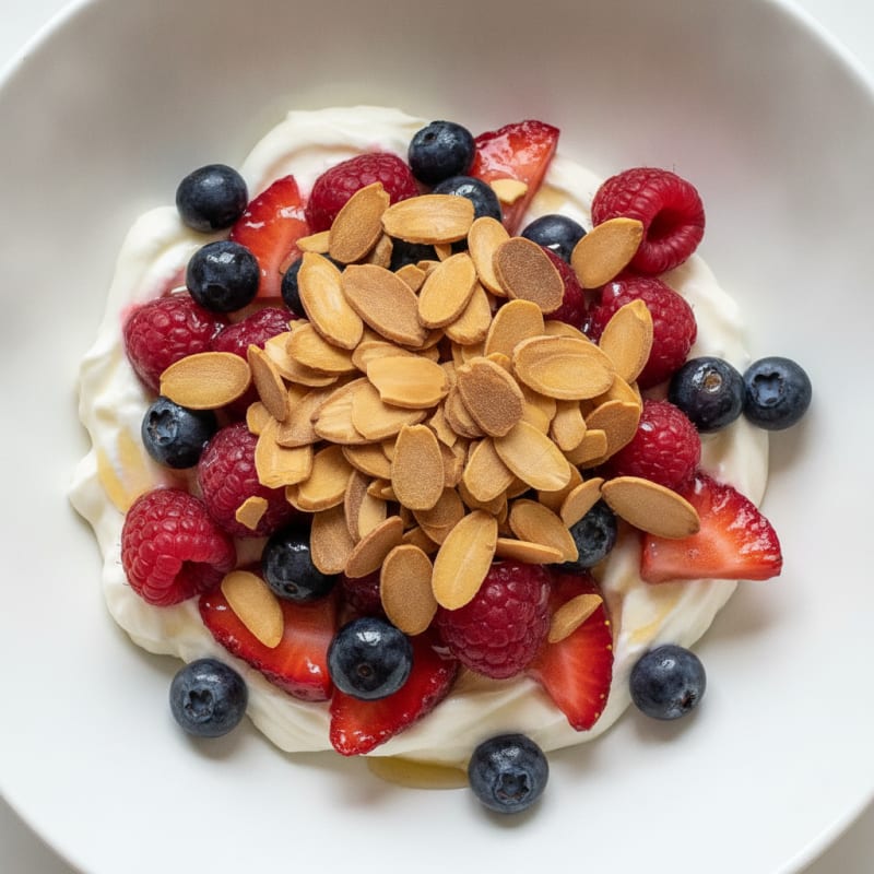 Greek Yogurt Protein Parfait with Mixed Berries and Almonds