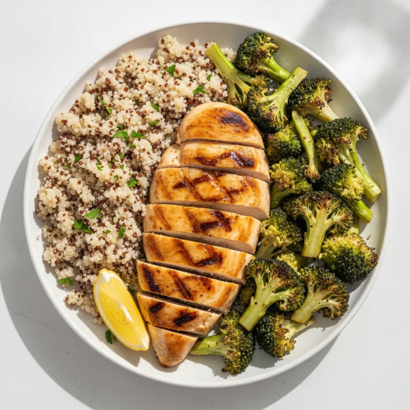 Grilled Chicken Breast with Quinoa and Roasted Broccoli