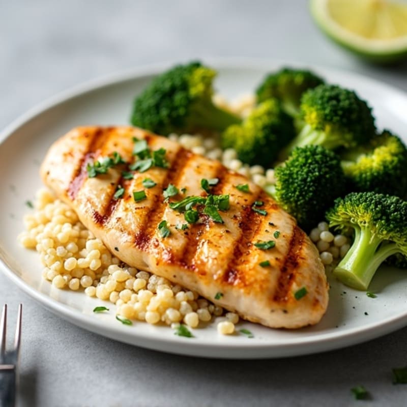 Grilled Chicken Breast with Roasted Broccoli and Quinoa