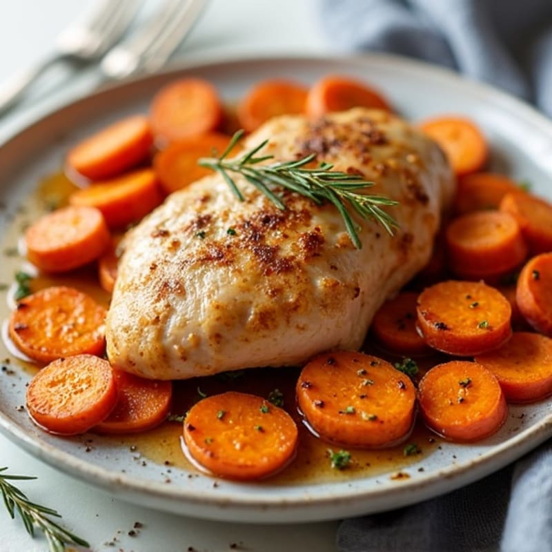 Sheet Pan Roasted Chicken with Sweet Potatoes and Carrots