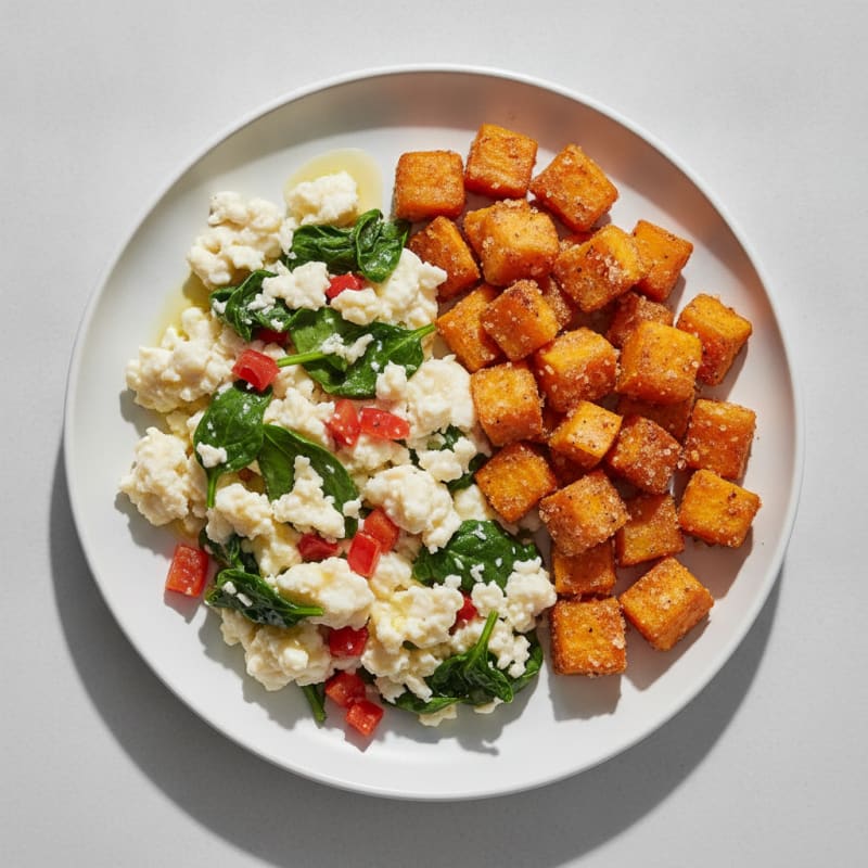 Egg White Scramble with Spinach and Roasted Sweet Potato