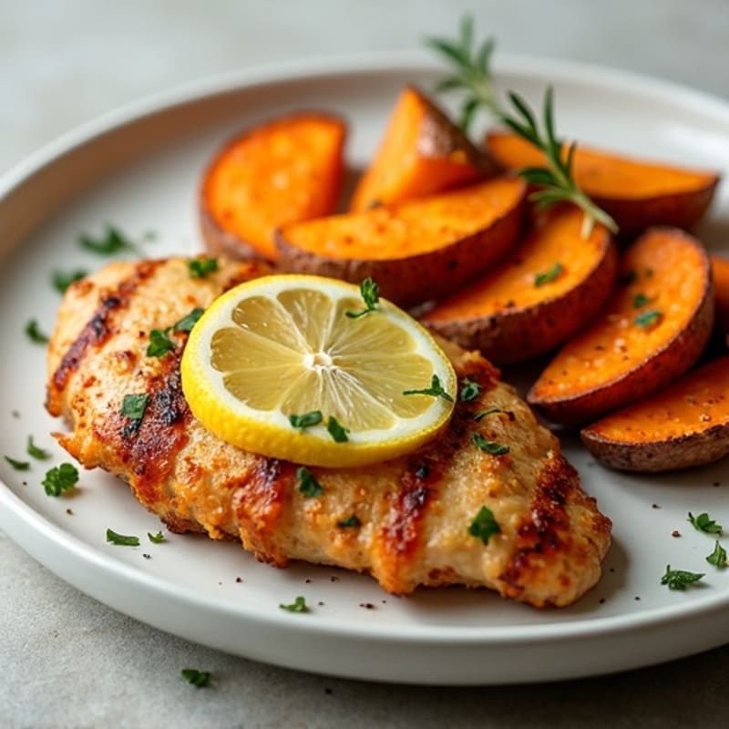 Crispy Lemon Herb Chicken with Roasted Sweet Potato Wedges