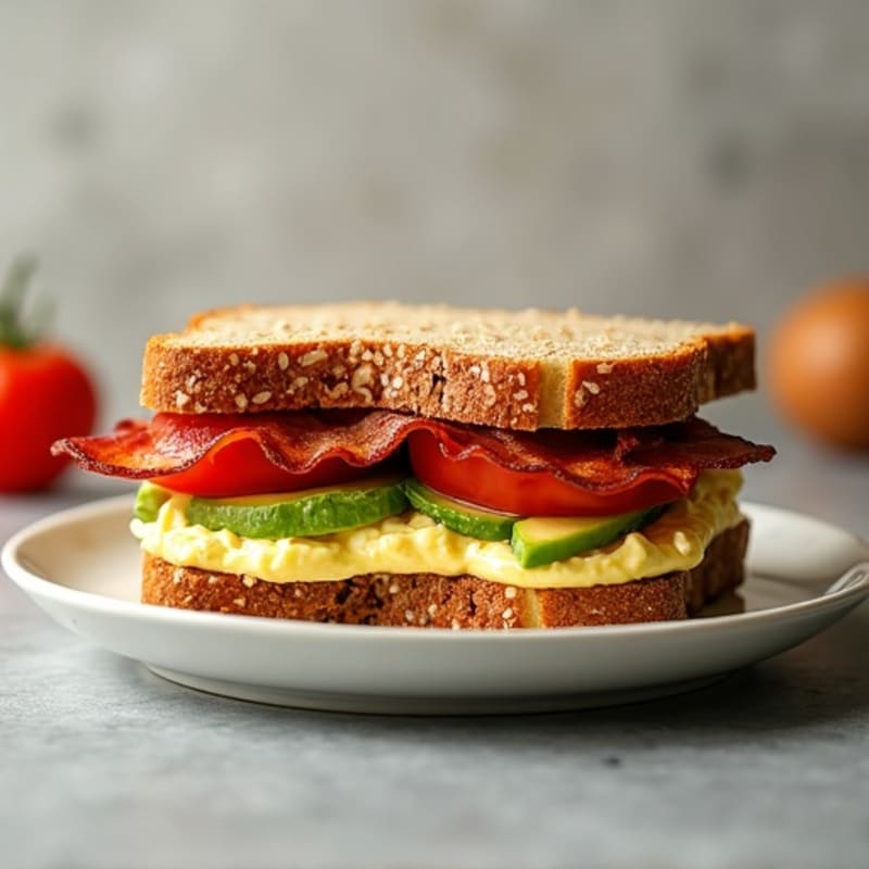 Crispy Turkey Bacon, Creamy Avocado, and Fresh Tomato Whole Grain Sandwich