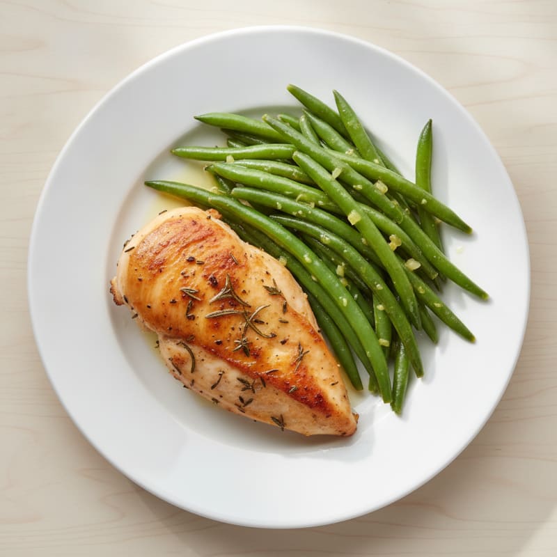 Herb-Roasted Chicken Breast with Steamed Green Beans