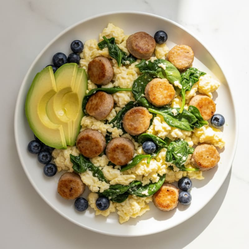 Crispy Turkey Sausage and Egg White Scramble with Spinach