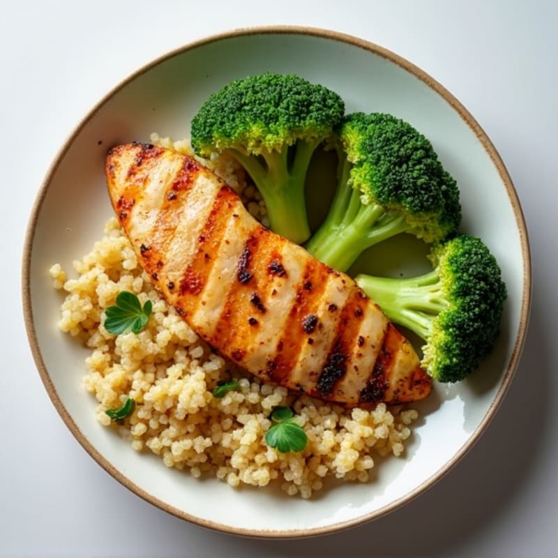Grilled Chicken Breast with Quinoa and Steamed Broccoli