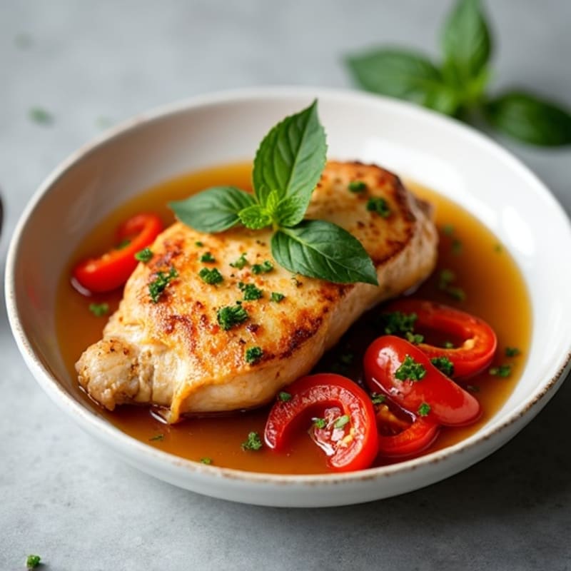 Tender Braised Chicken with Bell Peppers, Tomatoes, and Fresh Herbs