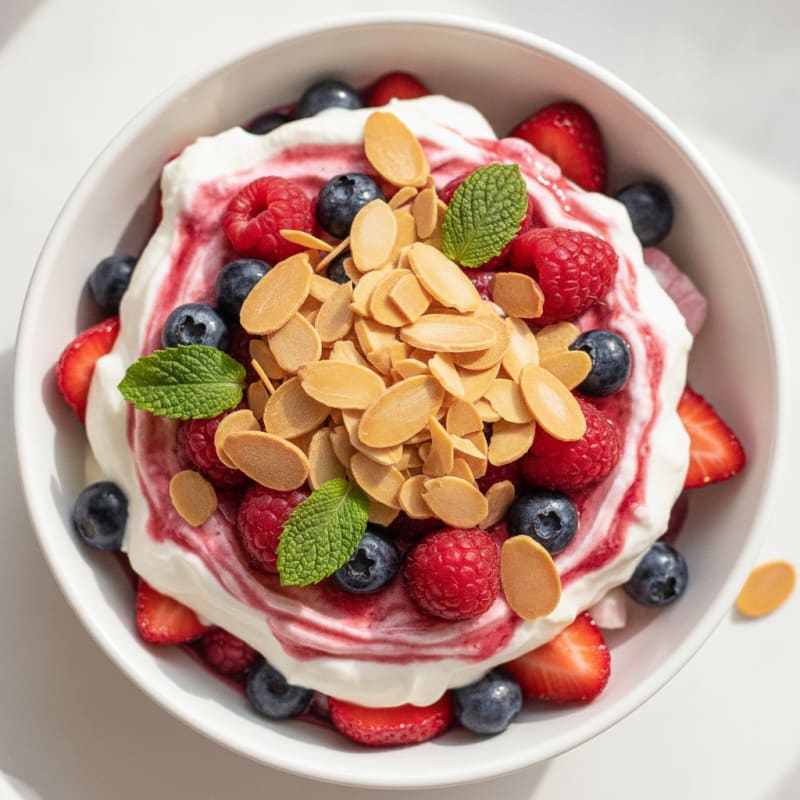 Greek Yogurt Protein Parfait with Mixed Berries and Almonds