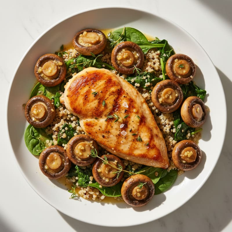 Golden Garlic Butter Roasted Mushrooms with Pan-Seared Chicken