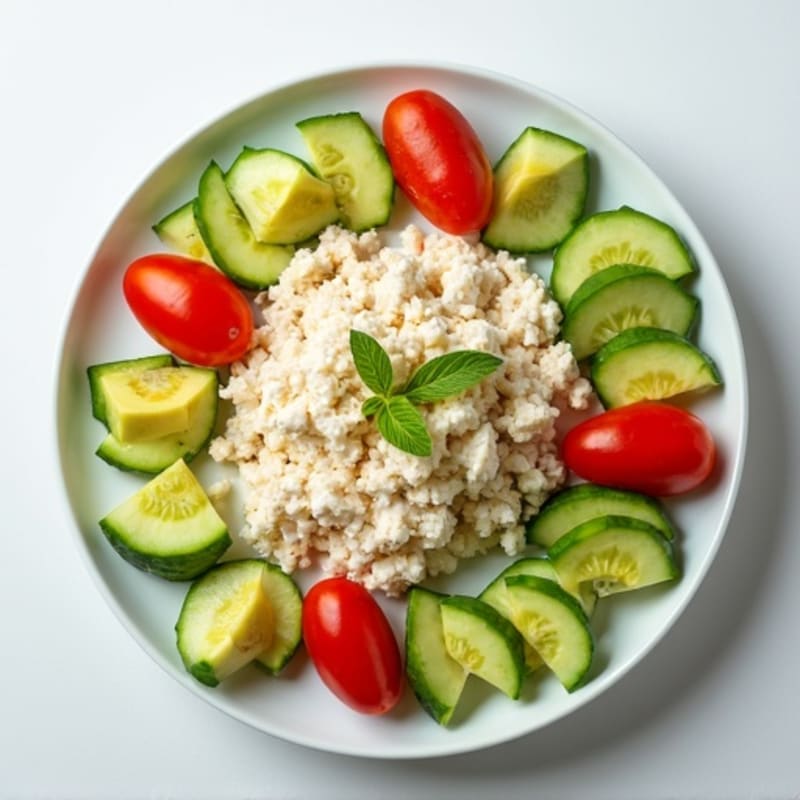Cottage Cheese with Tuna and Chopped Veggies