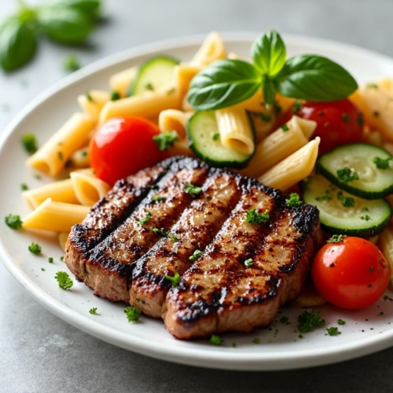 Grilled Steak with Fresh Herb Whole Wheat Pasta Salad