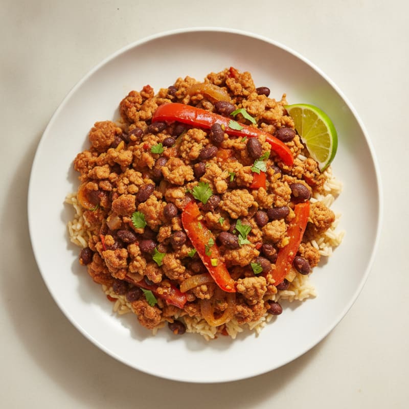 Spiced Ground Turkey and Black Bean Skillet with Peppers