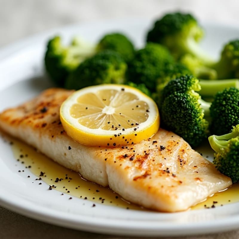 Seared Tilapia with Steamed Broccoli and Lemon