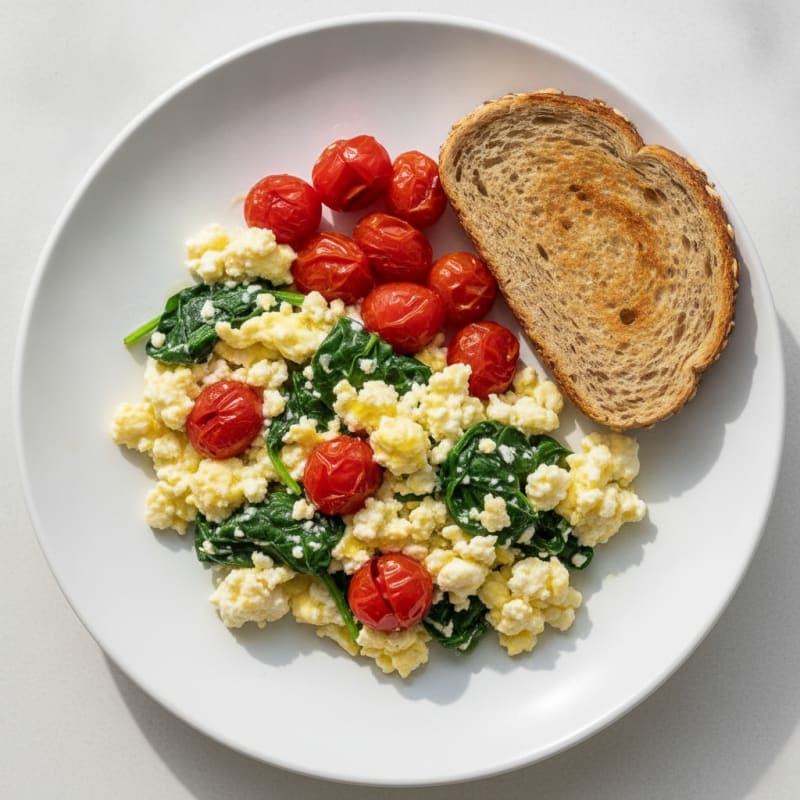 Cottage Cheese Scramble with Spinach and Cherry Tomatoes