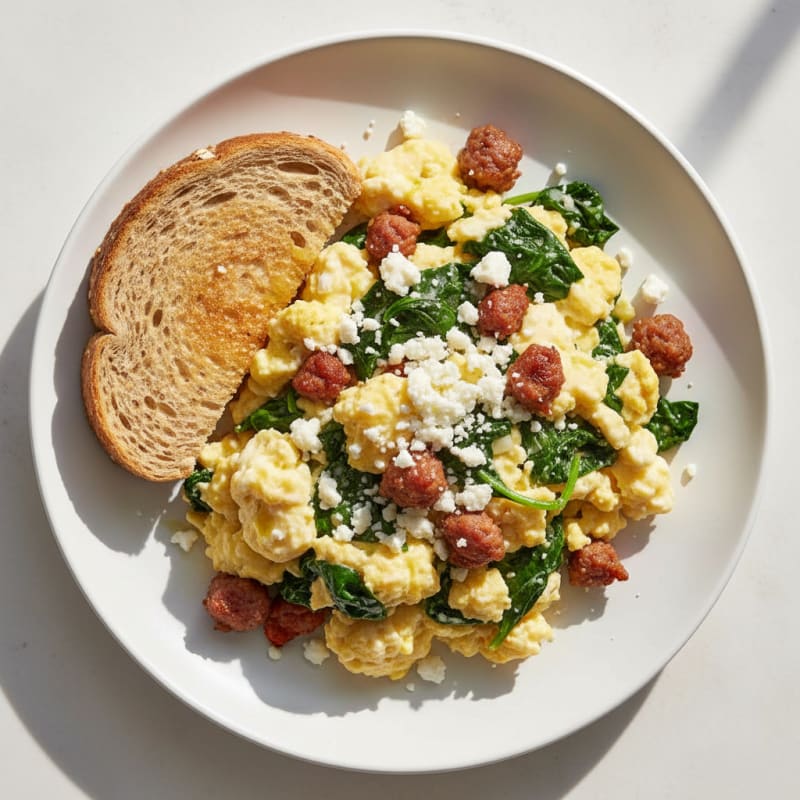 Egg White and Turkey Sausage Scramble with Spinach and Feta