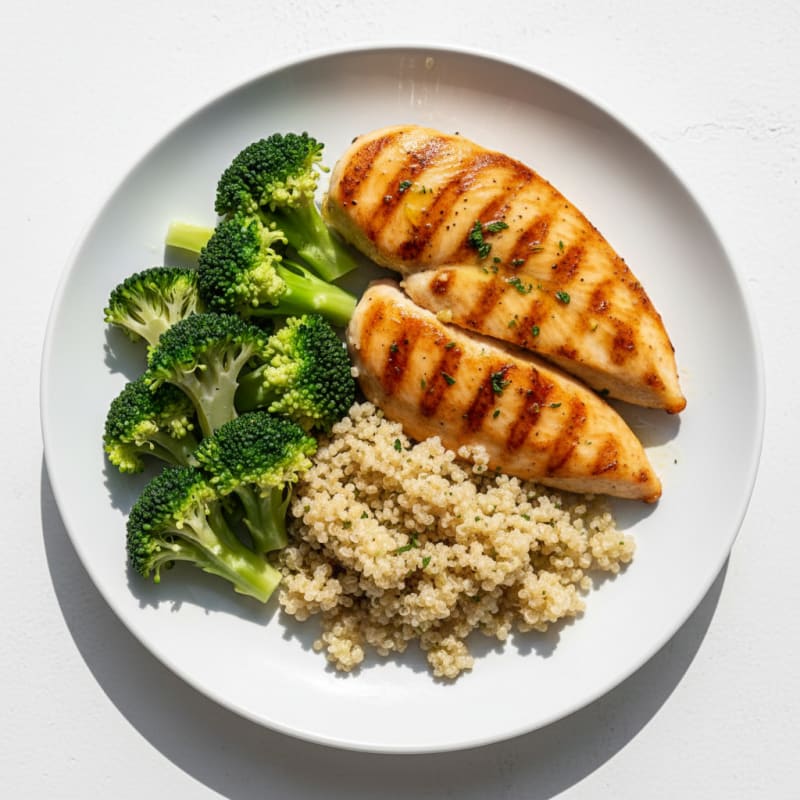 Grilled Chicken Breast with Quinoa and Steamed Broccoli